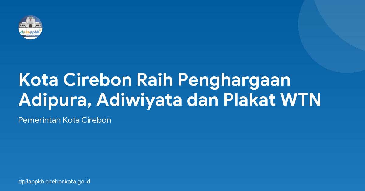 Kota Cirebon Raih Penghargaan Adipura, Adiwiyata dan Plakat WTN